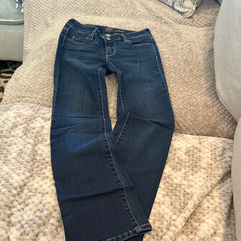 Soho Dark Blue Curvy Boot Cut Jeans